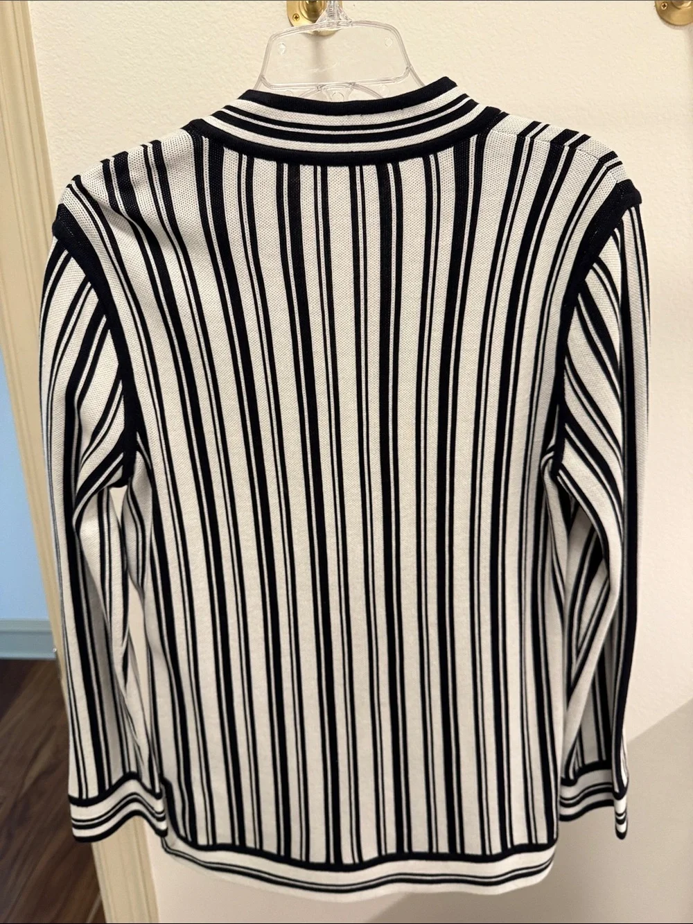Tory Burch Black and White Vertical Stripe V-Notch Knit Tunic